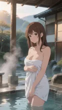 温泉旅館の朝 露天風呂