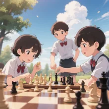 チェスで遊ぶ子供たち