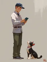 人を見上げる猫 — たかおさんのAIイラスト