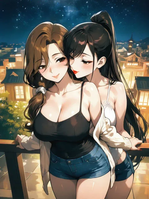 二人の女性について: 美しい大人女性が抱き合ってキスをしてい…