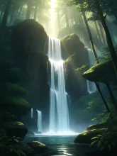 夏の森の中の滝