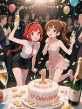 双子と一周年記念パーティー — パーティードレスイラストのAIイラスト|SUPPART