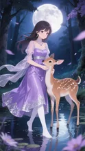 月光の森の少女とバンビ