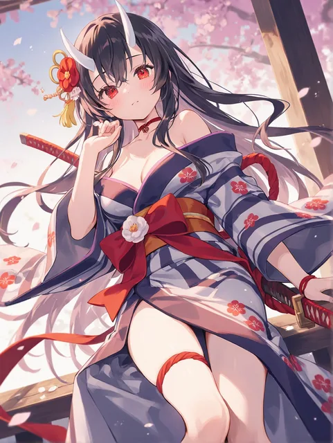 白い角、赤い浴衣みたいな着物