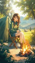 キャンプ女子·焚き火を囲む夜 の投稿作品