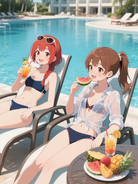 双子と初めてのリゾートプール
