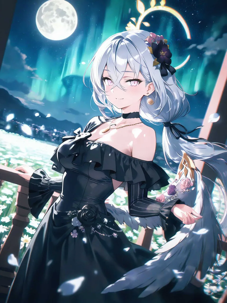 花畑と黒いドレスアズサ — ボルトさんのAIイラスト