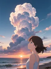 夕焼けと入道雲