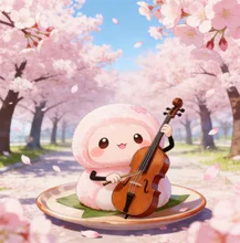 ジャズを演奏する桜餅 — ももこまさんのAIイラスト