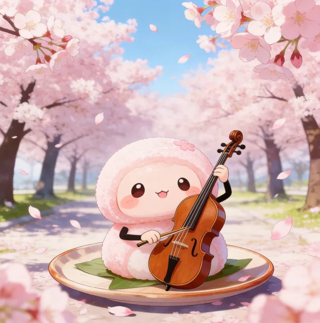 ジャズを演奏する桜餅