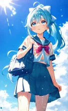 夏の汗だく水色