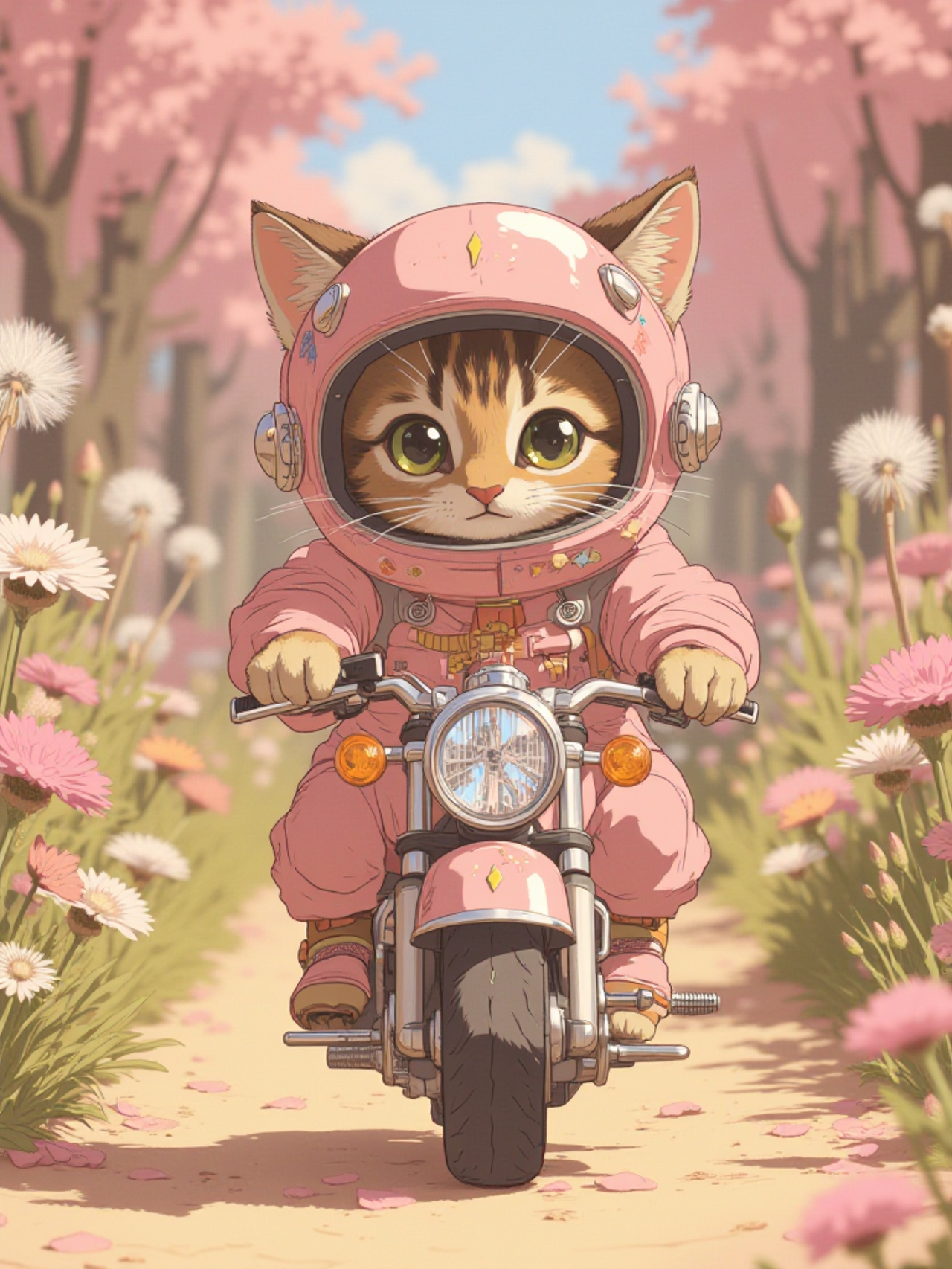 With my tiny motorcycle cruising through the flower fields,…