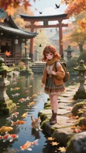 幸運の鯉が泳ぐ日本の庭園での秋の旅行