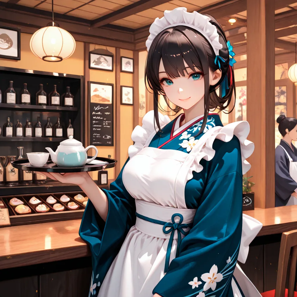 美女和服メイドさん、紅茶を容れてくれる