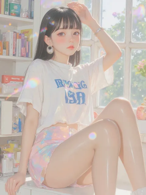 一人、黒髪のストレートヘアの青年女性、右手で髪に手を添えてい…