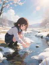 春のはじまり…残雪の小川