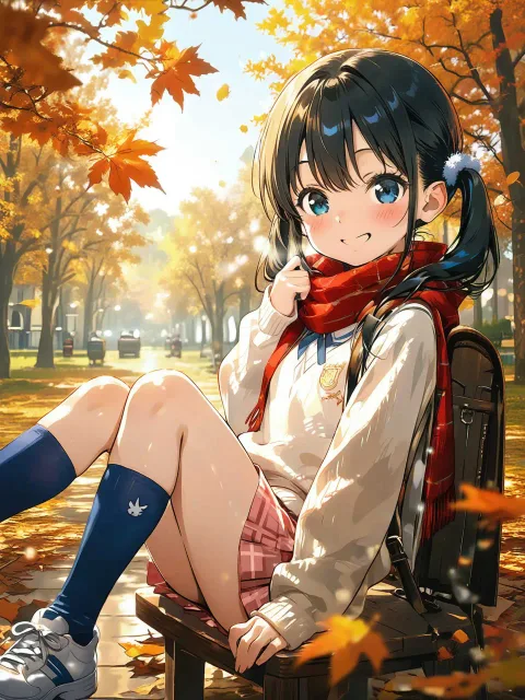 秋の公園で