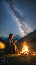 焚き火と星空 — 徳が付くよさんのAIイラスト
