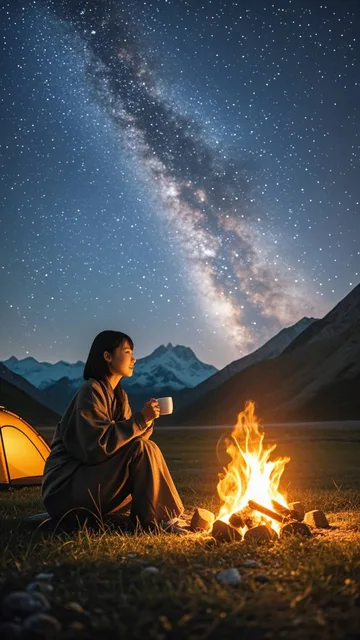 焚き火と星空
