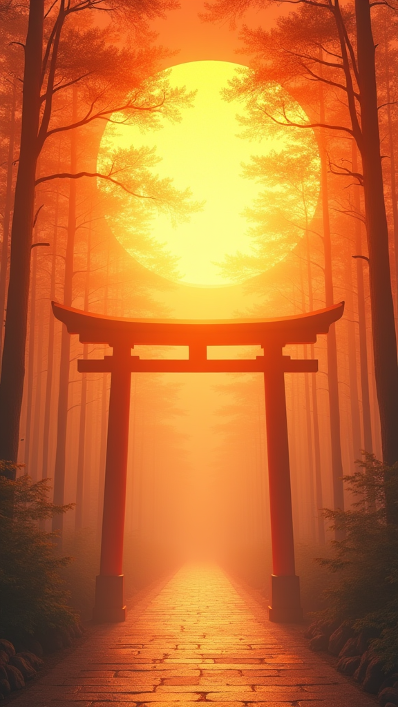 鳥居と夕日