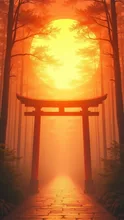 鳥居と夕日