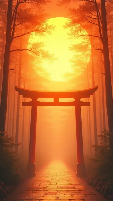 鳥居と夕日