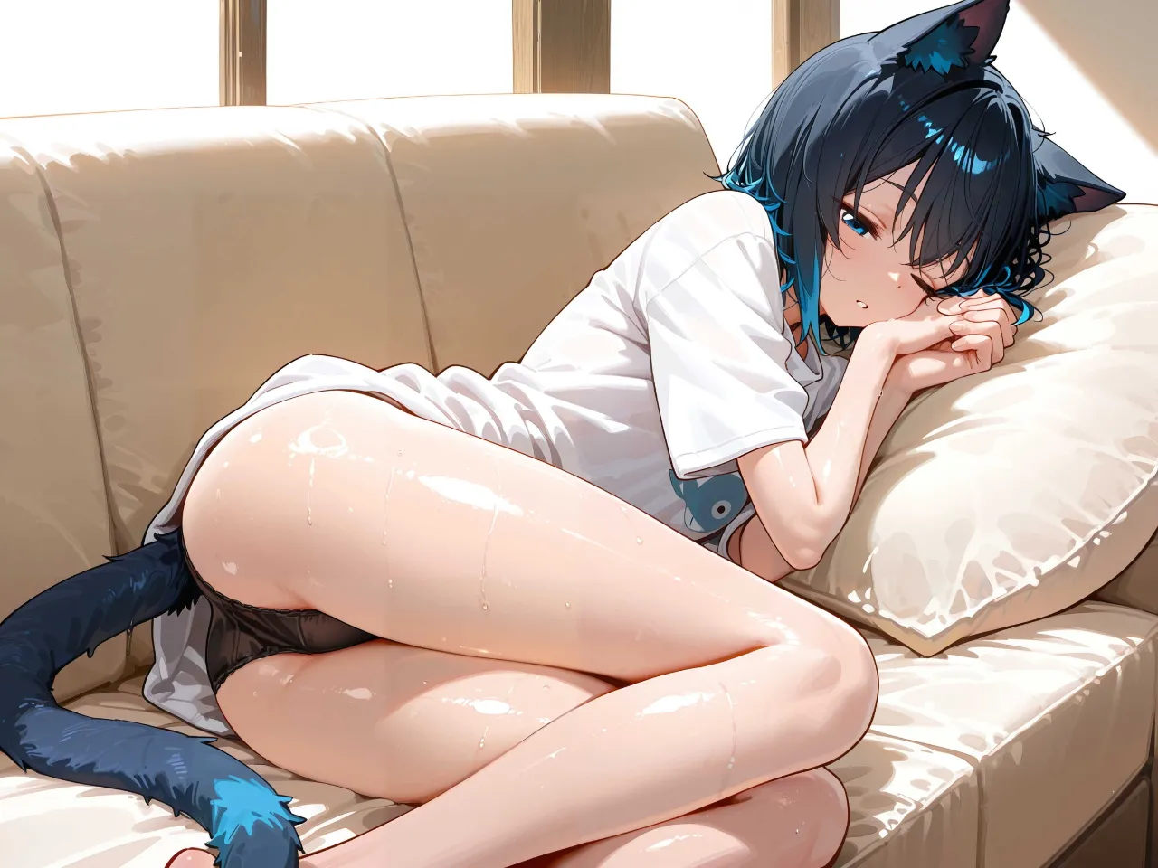 「もう、にゃによ〜？」
