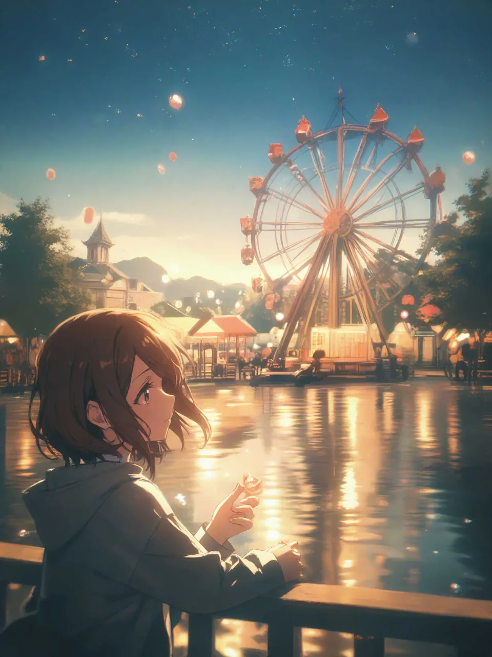 夕暮れの遊園地