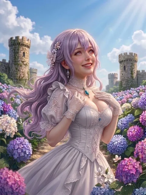 美女と紫陽花