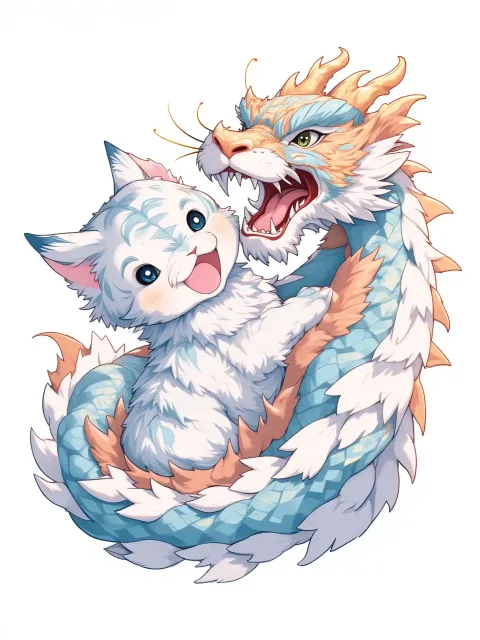 ホワイトタイガーとドラゴンが見合っている - 画像生成チャレンジ