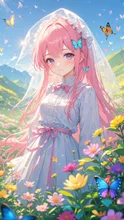 ピンク髪乙女💕お花畑で❤️