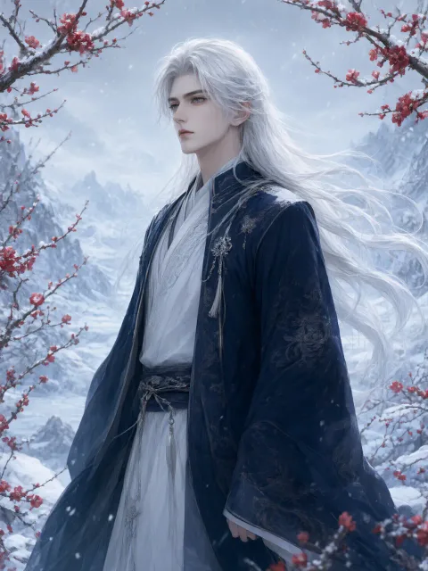白发 后背长发 古风 帅哥 美男子 英俊潇洒汉服男武侠风学生…