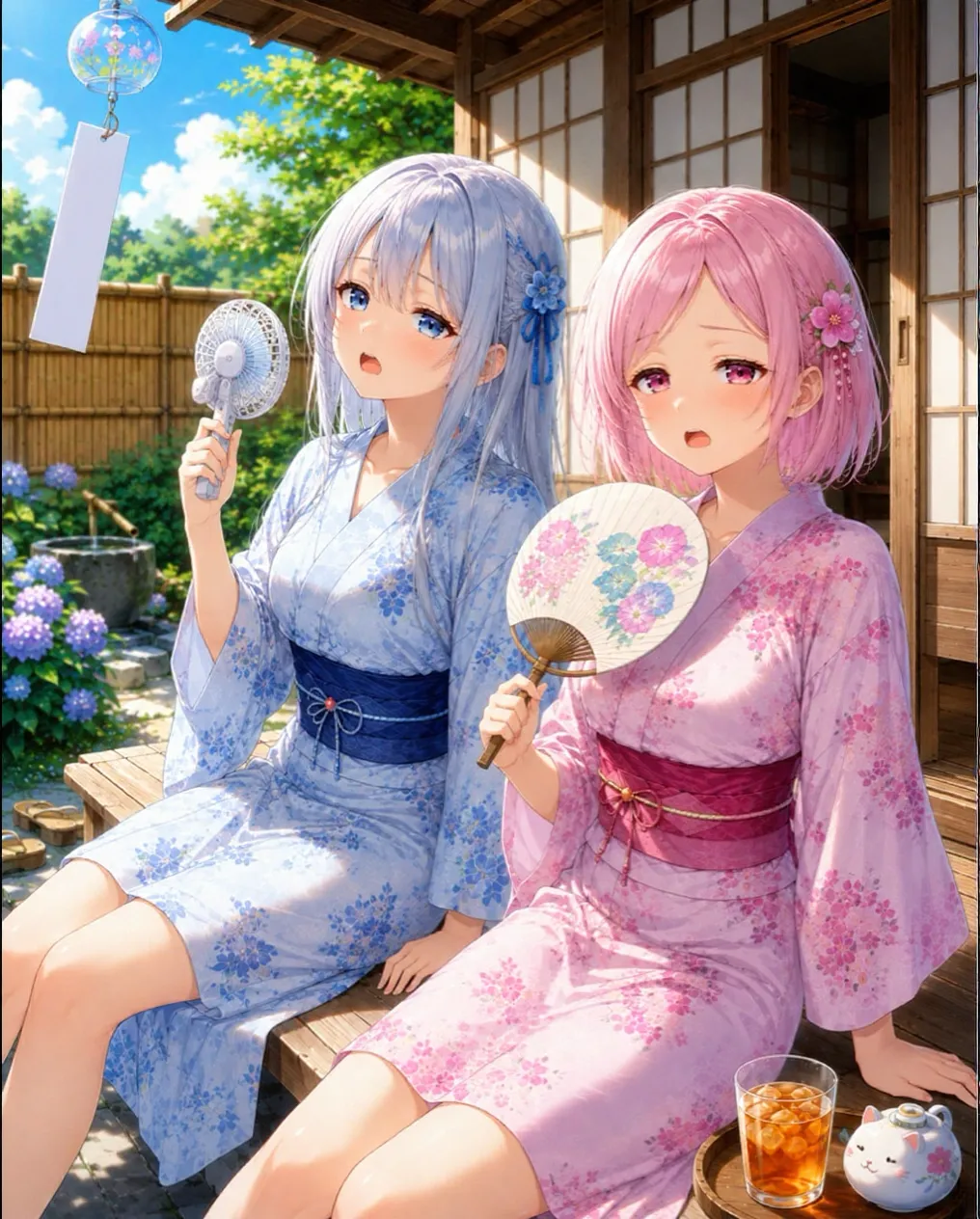 暑さ疲れの結衣と明梨。 — 明日菜賛太郎さんのAIイラスト