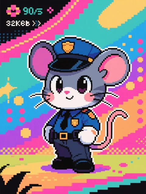 80年代ゲーム風 ネズミのお巡りさん