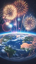 宇宙から見た地球の花火大会