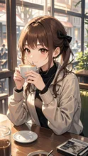 女の人がコーヒーを飲んでいる