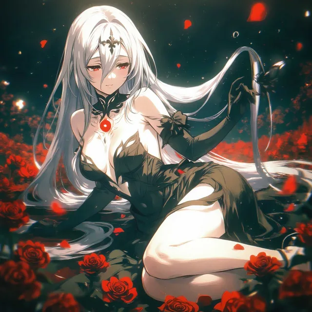 闇の中月明かりでてらされて浮かぶ薔薇と少美女幻想的な美少女♡❣️💫