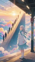 光の階段へ昇る人々　行ってらっしゃい、また会いましょう