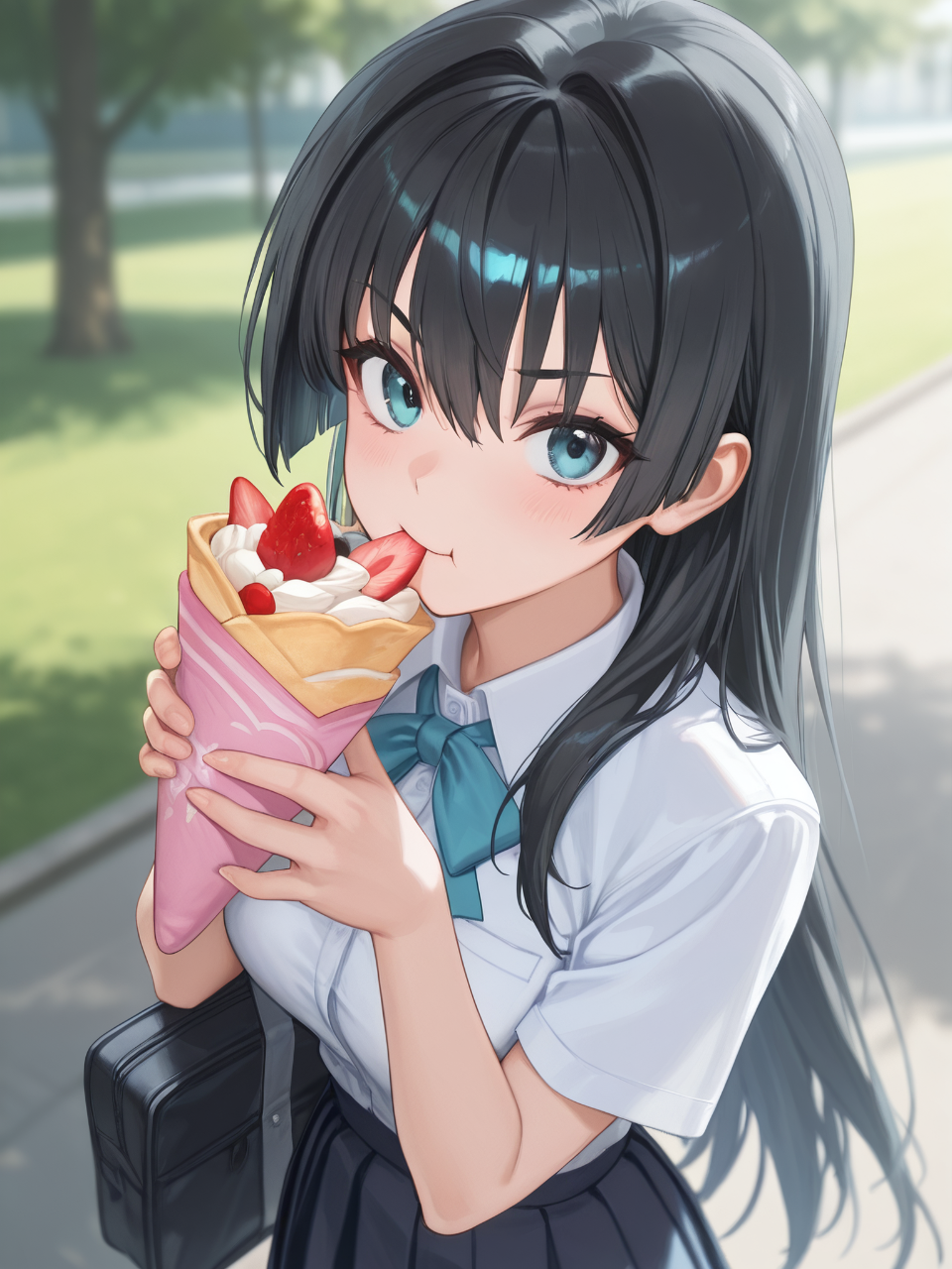学校帰り道にクレープを食べる女子中学生美少女♡♡