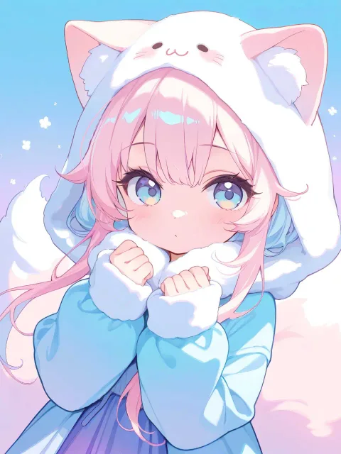 女の子、デフォルメ、ふわふわ、パステルカラー、ゆめかわ