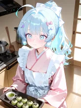 和菓子と水色ちゃん — フジなすさんのAIイラスト
