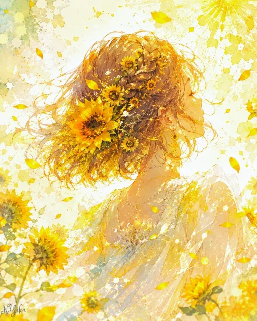 向日葵を結う-Tying Sunflowers into SummerのAIイラスト - SUPPART