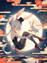 月を背に