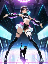 サイバーなeスポーツ会場にやってきた…パンク娘と黒ニャンコ…黒