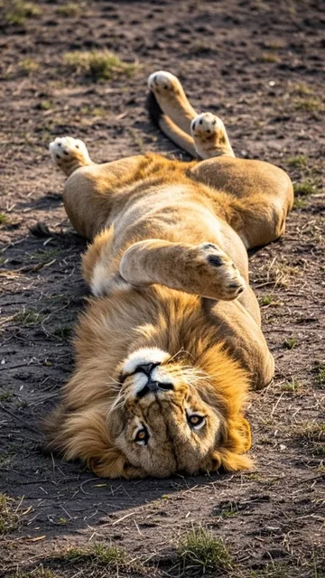 ヘソ天、ライオン