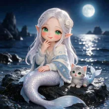 子猫人魚と月夜のさんぽ