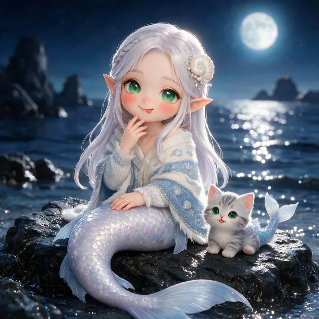 子猫人魚と月夜のさんぽ