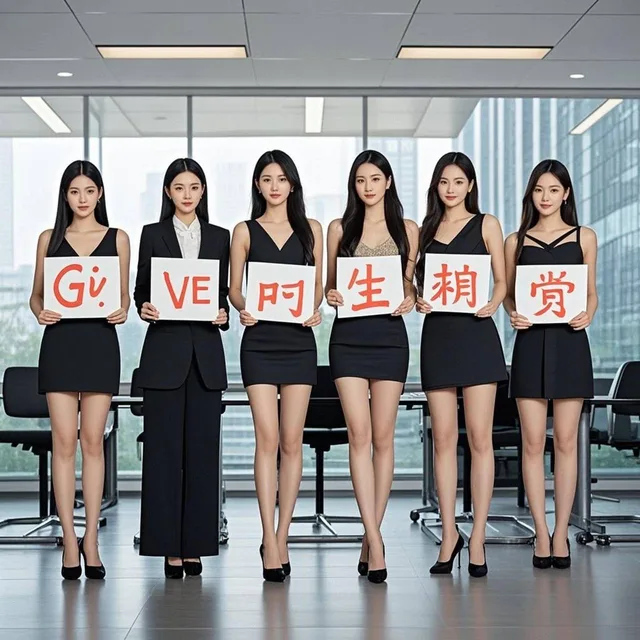 有几个中国的美女、背景是超漂亮办公室