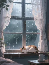 雨音を聞きながら眠る猫