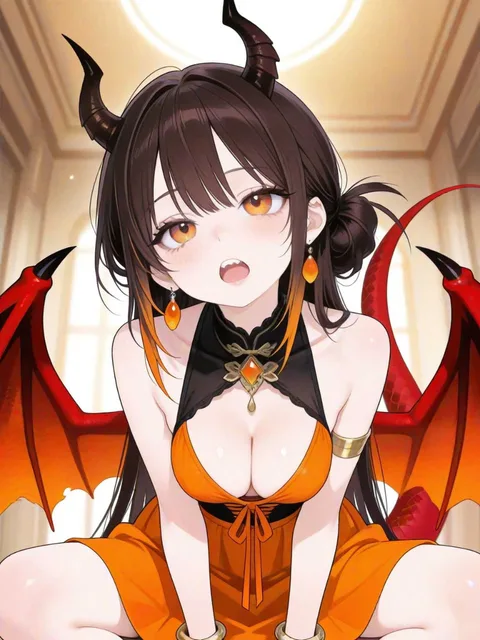 あぐらポーズでツンデレな表情の女の子背景はポップでキュートな…